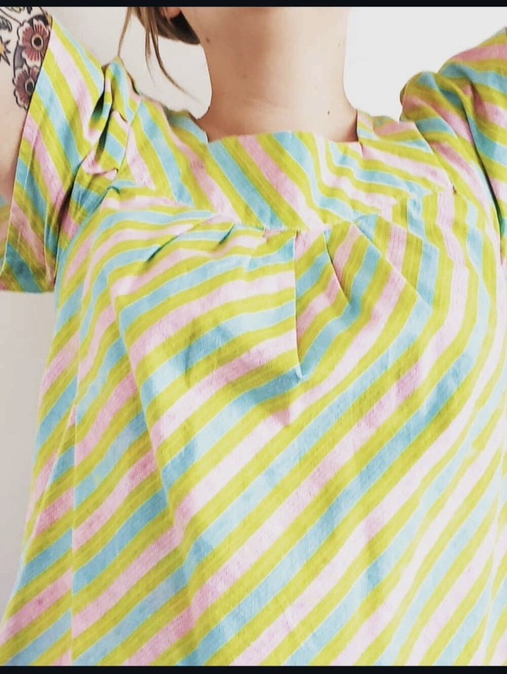 Vintage BRIGHT Striped Square-Neck Women’s Top
